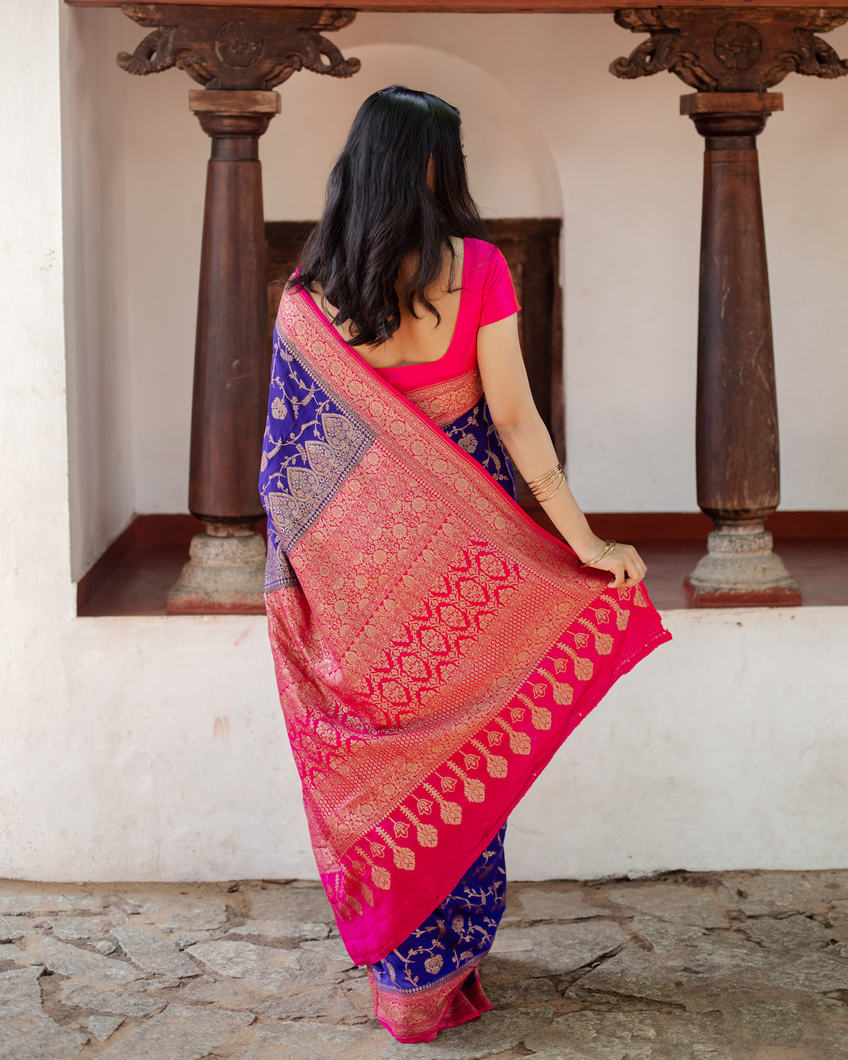 Blue Banaras Crepe Silk Saree T4038234