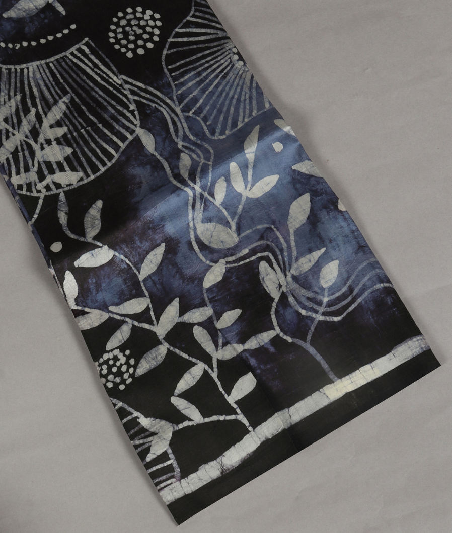 Black And Blue Batik Printed Silk Saree T371116-image