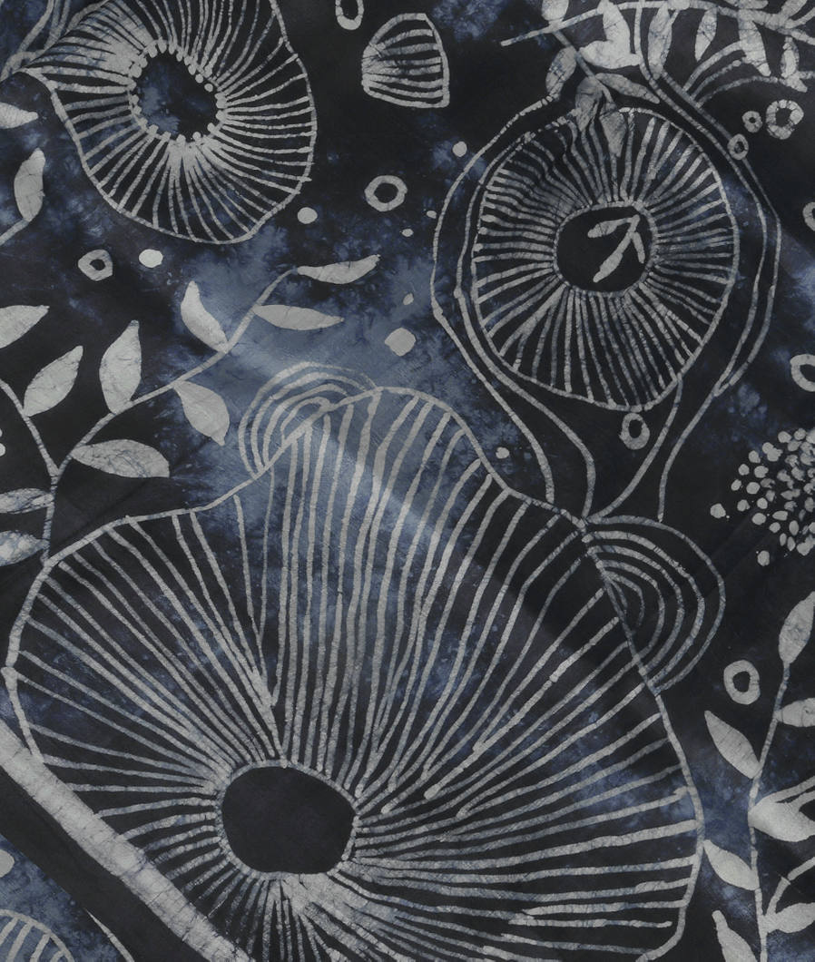 Black And Blue Batik Printed Silk Saree T3711164