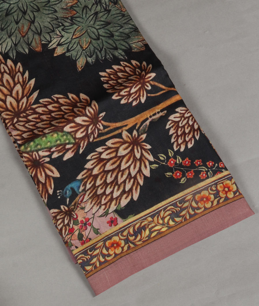 Pink And Black Tussar Printed Saree T354103-image
