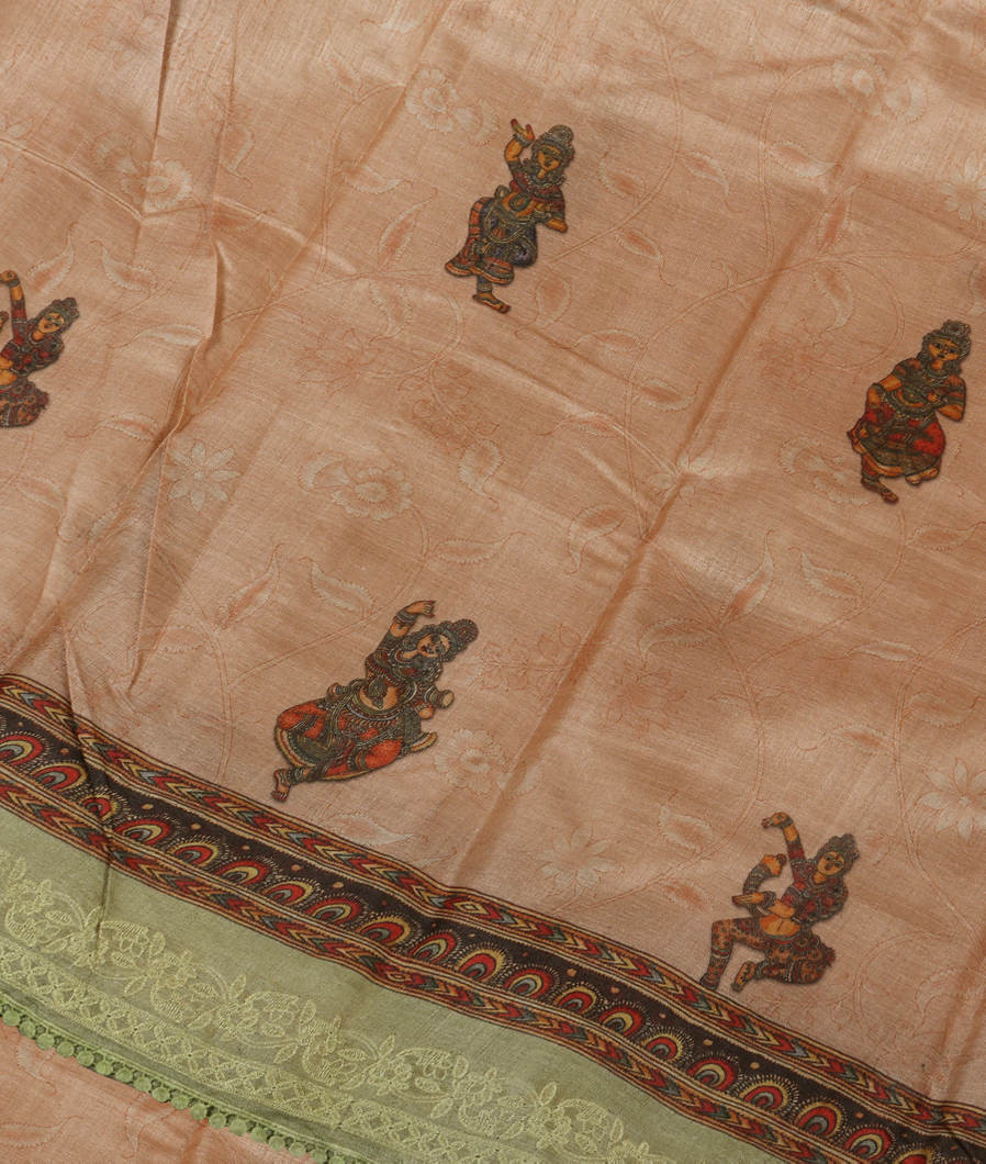 Pinkish Beige Tussar Printed Saree T3935445