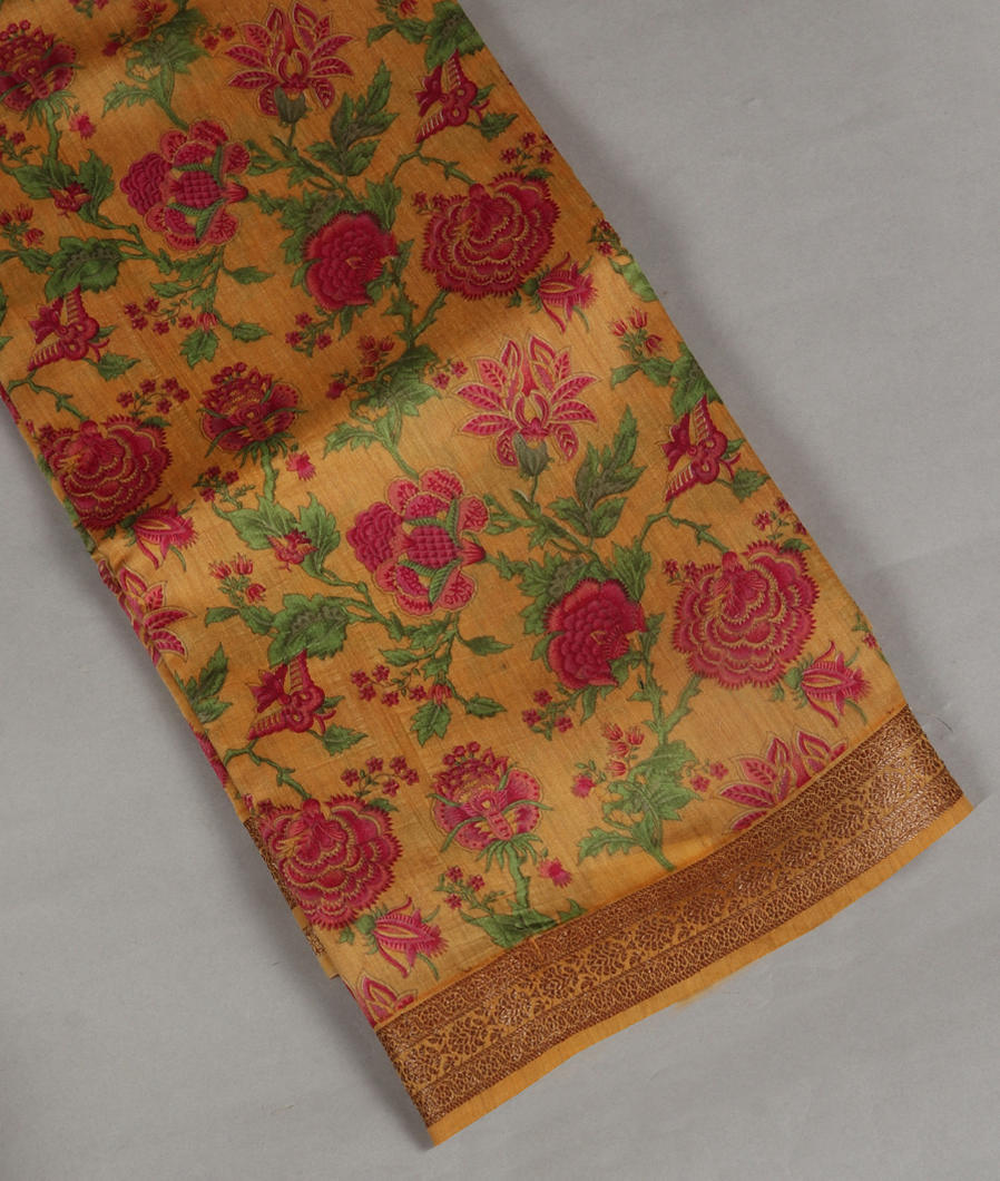Yellow Tussar Printed Saree T363026-image