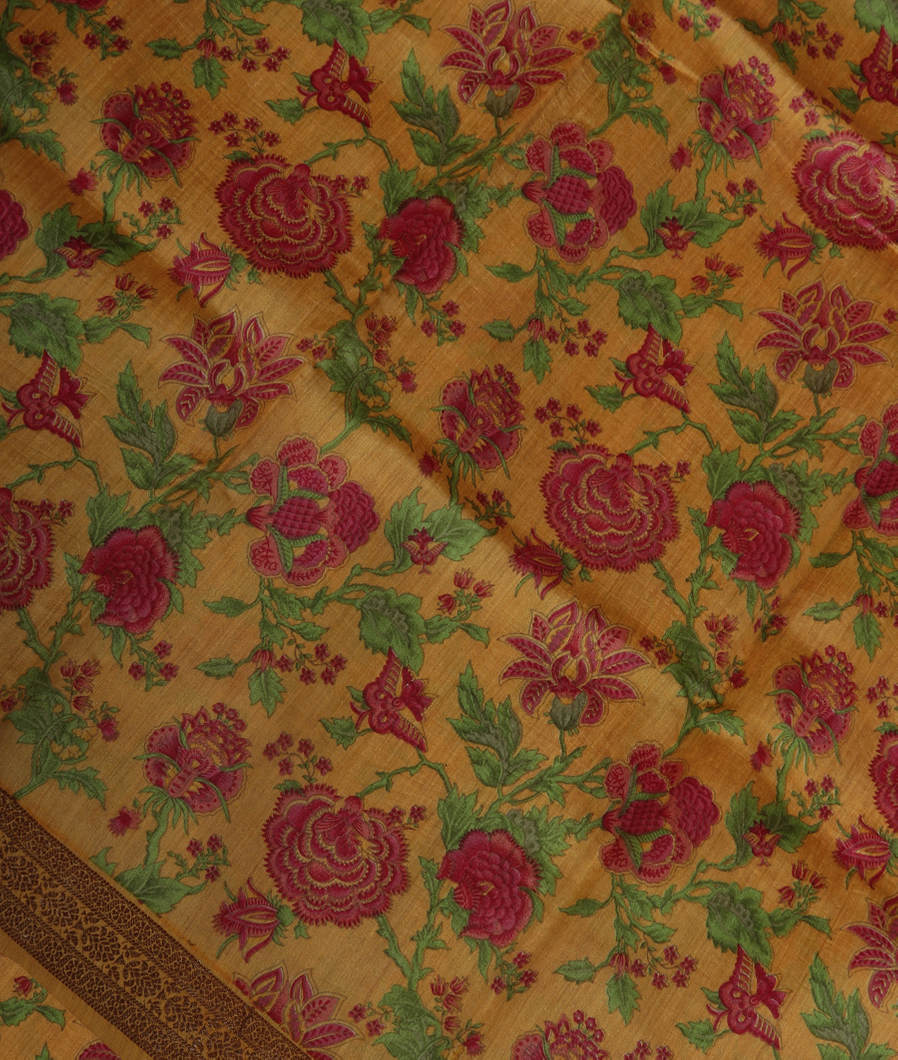 Yellow Tussar Printed Saree T3630264