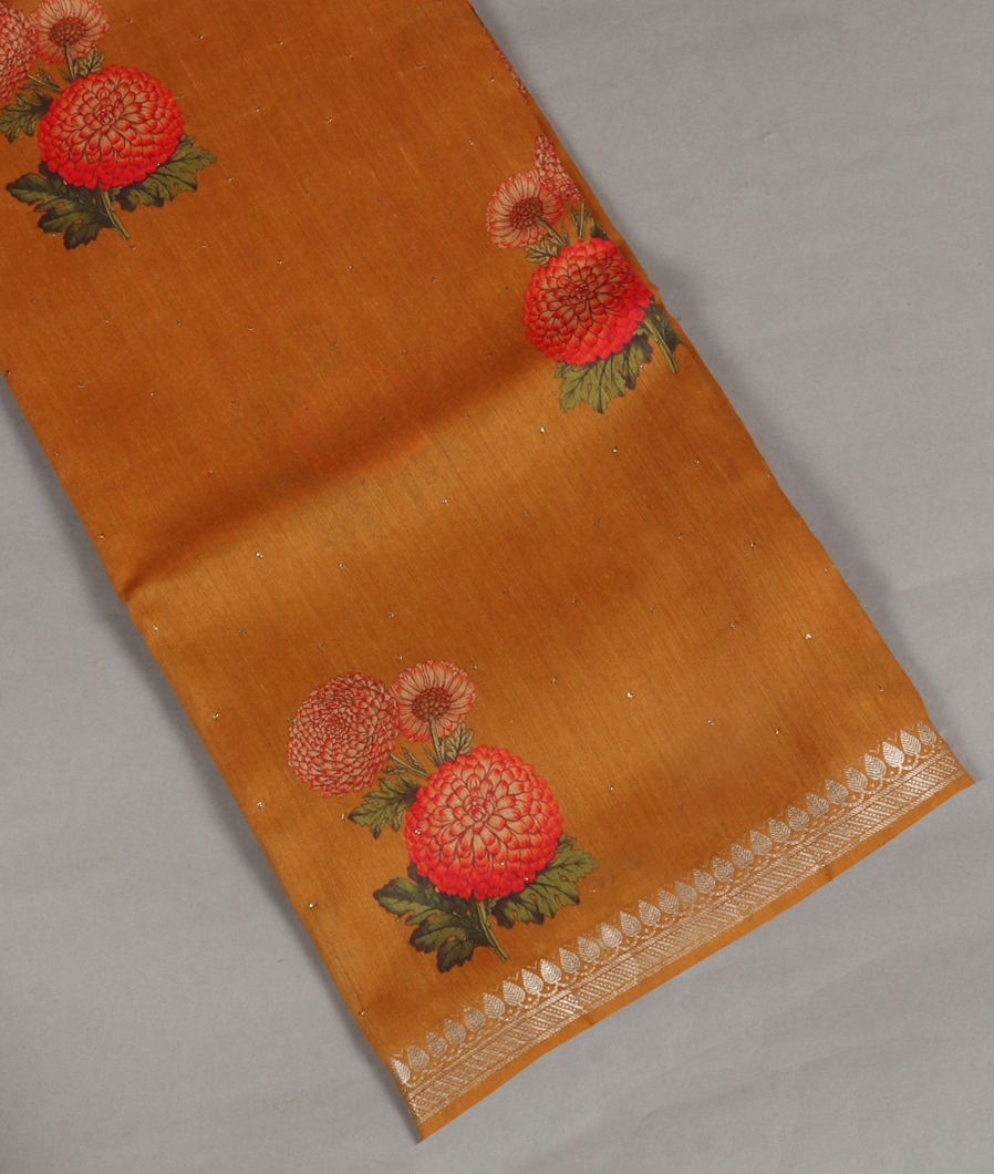 Mustard Yellow Tussar Printed Saree T378220-image