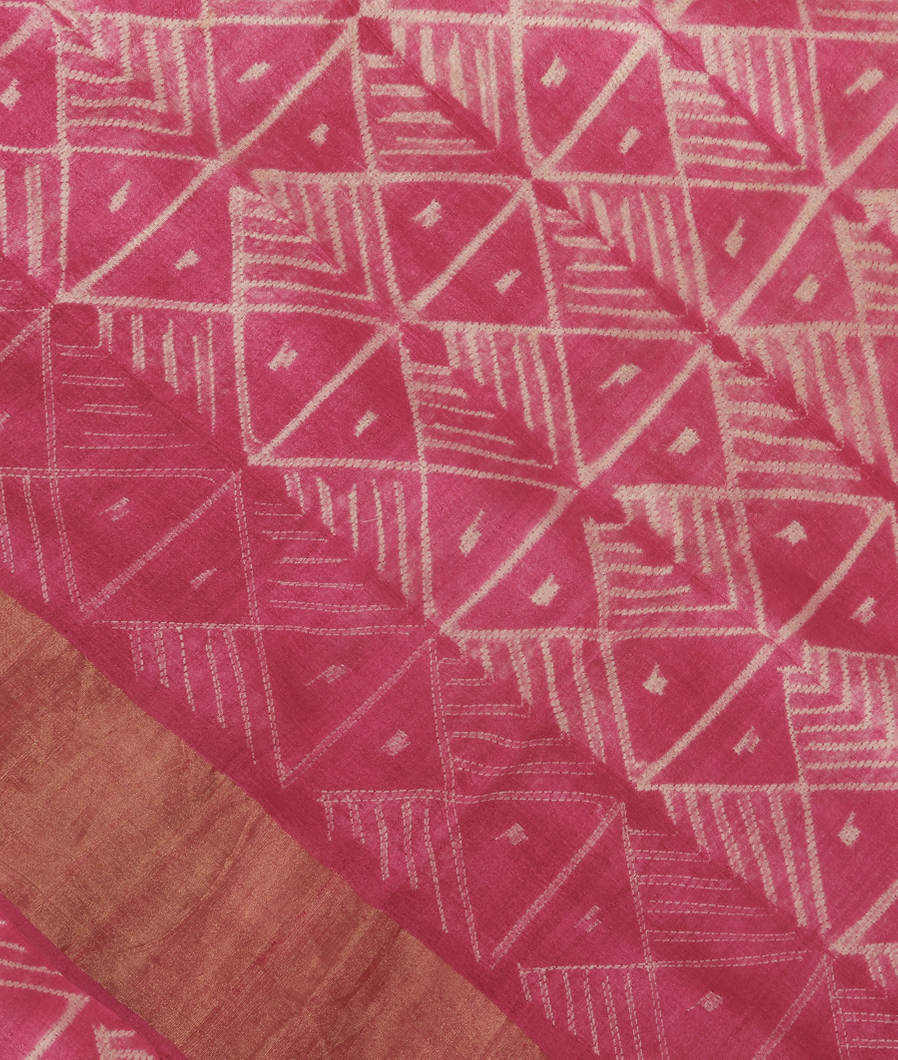 Pink Tussar Printed Saree T3634084