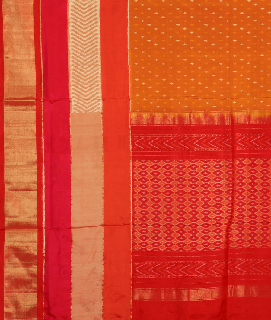 Yellowish Orange Ikat Silk Saree T3575894