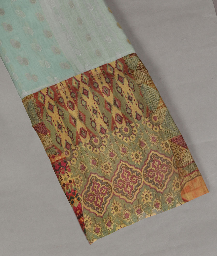 Grey Kora Organza Printed With Tussar Border and Pallu T379265-image
