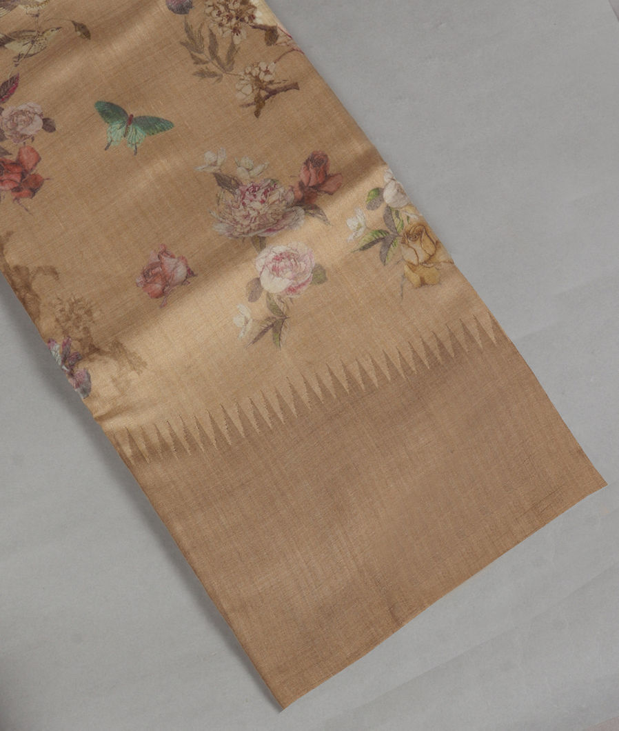 Beige Tussar Printed Saree T356223-image