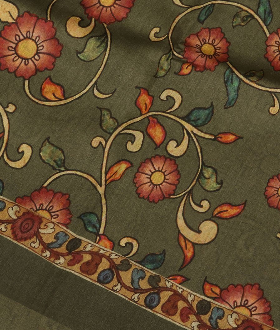 Green Tussar Printed Saree T3806674