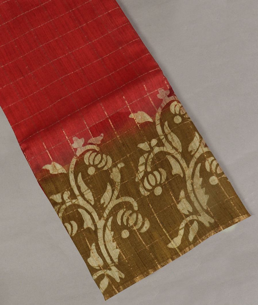 Red Tussar Printed Saree T395699-image