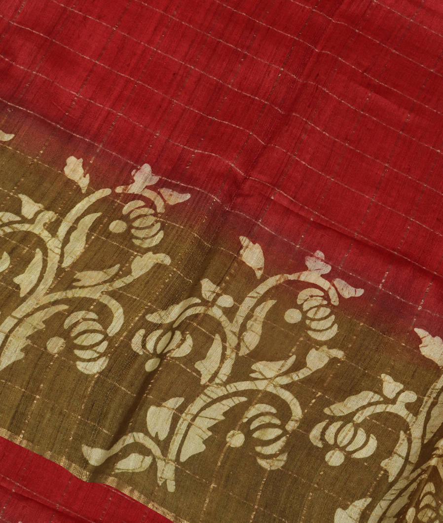 Red Tussar Printed Saree T3956994