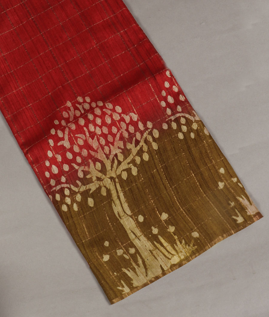 Red Tussar Printed Saree T395711-image