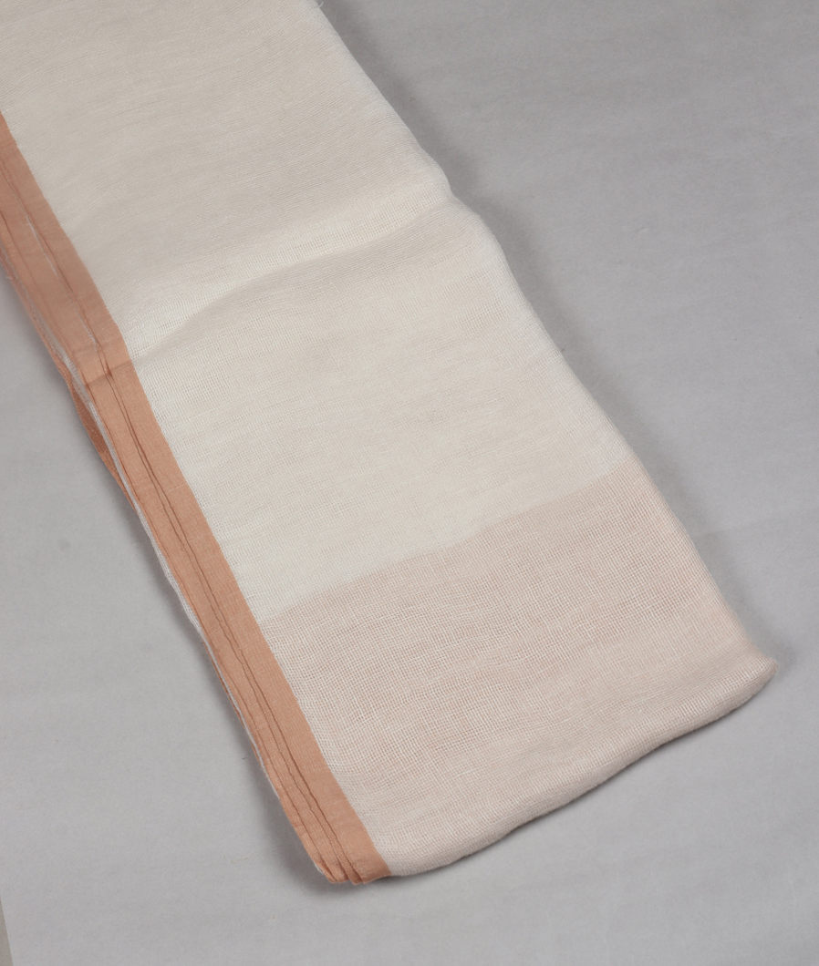 Off-White Handwoven Linen Saree T267593-image