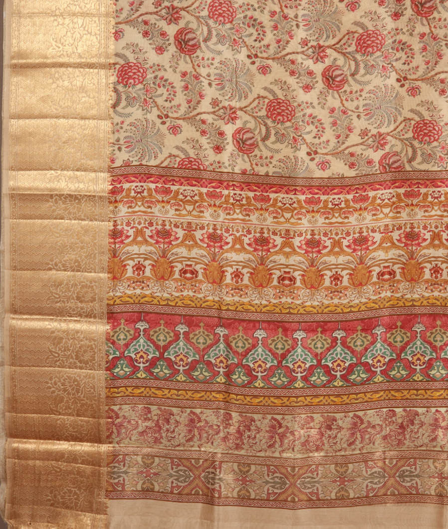 Cream Chaniya Silk Saree T3801734