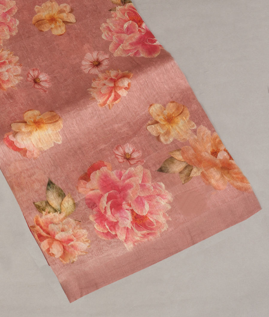 Pink Linen Printed Saree T353257-image
