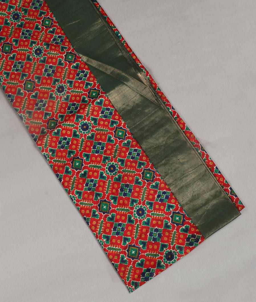 Red Printed Raw Silk Saree T374022-image