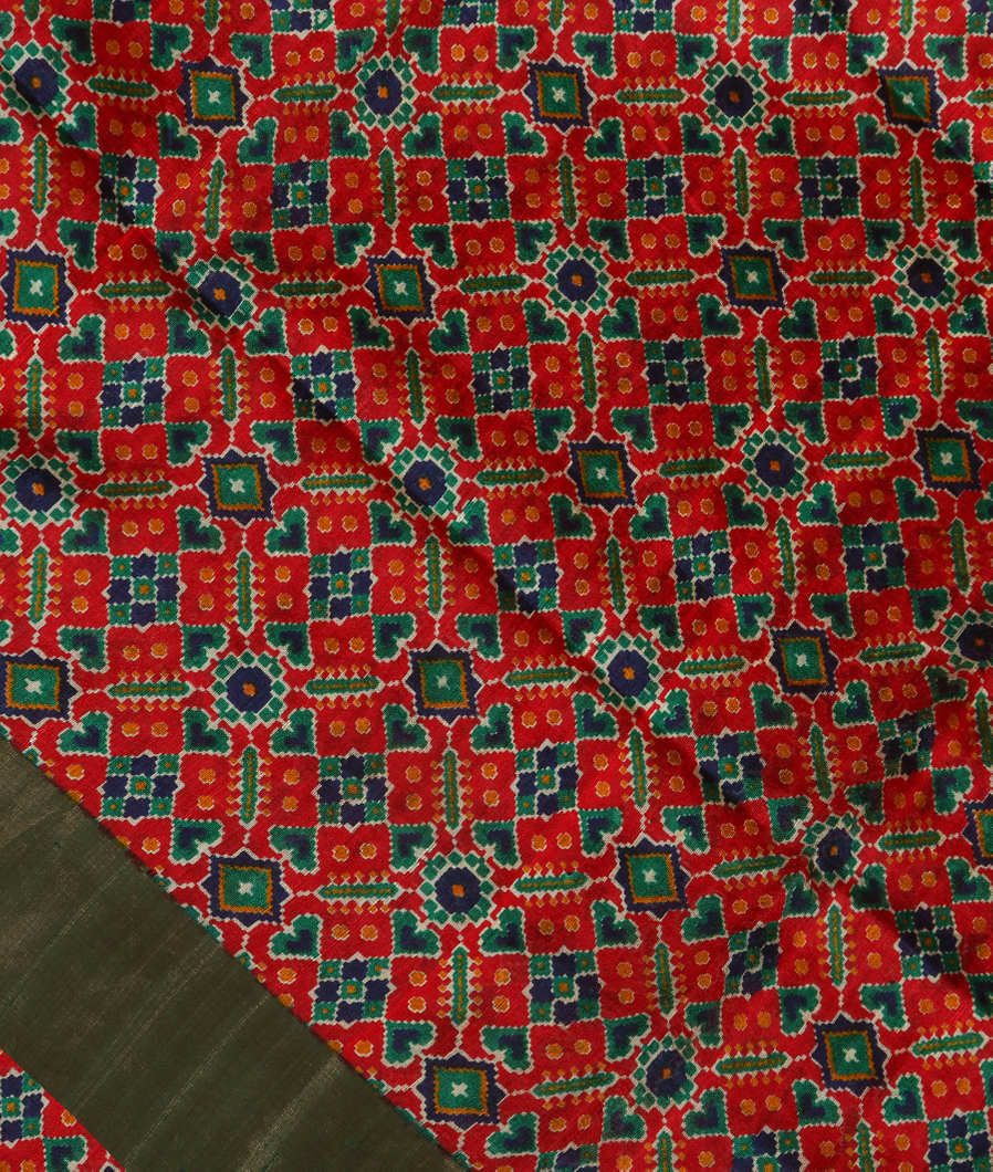 Red Printed Raw Silk Saree T3740224