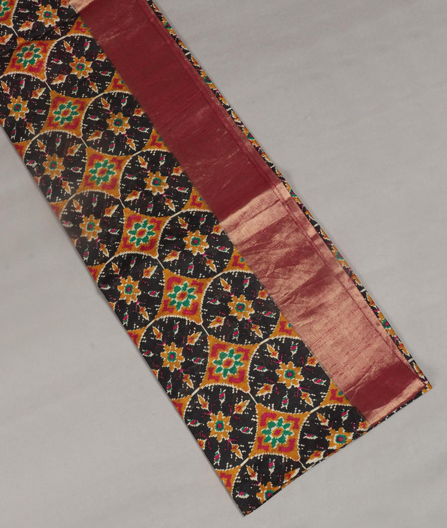 Black Printed Raw Silk Saree T373992-image