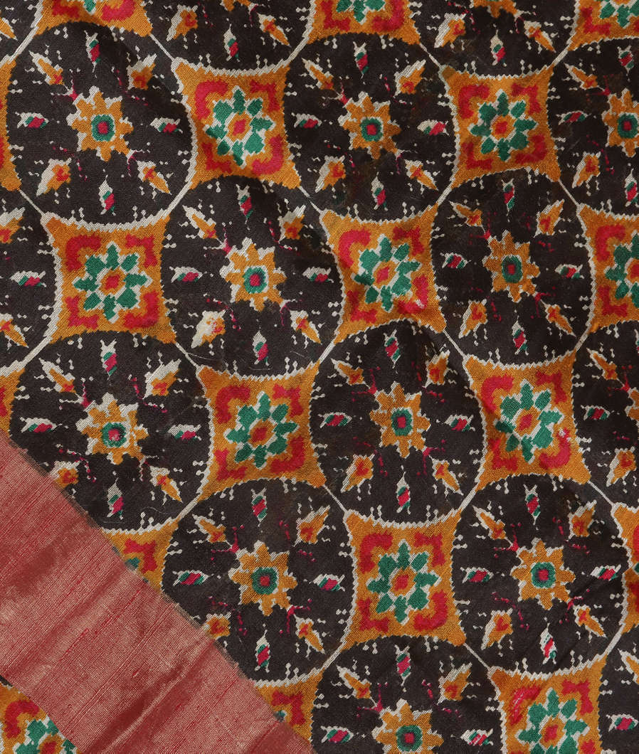 Black Printed Raw Silk Saree T3739924