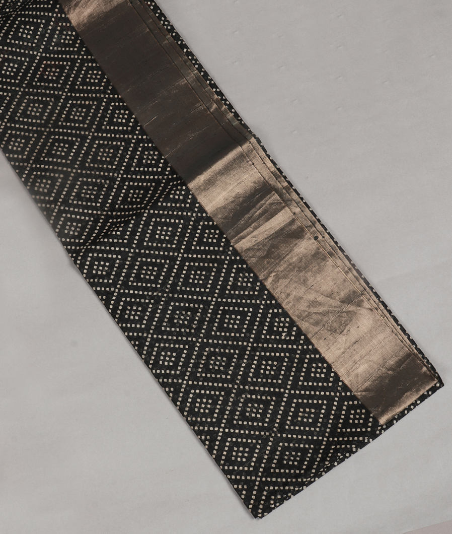 Black Printed Raw Silk Saree T376243-image
