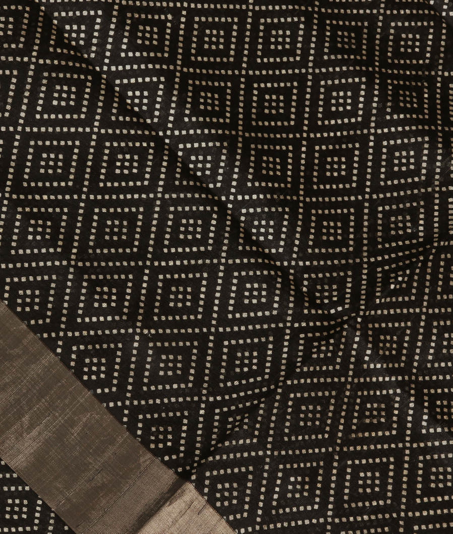 Black Printed Raw Silk Saree T3762434