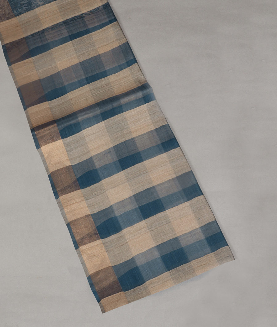 Blue And Beige Tussar Printed Saree T394521-image