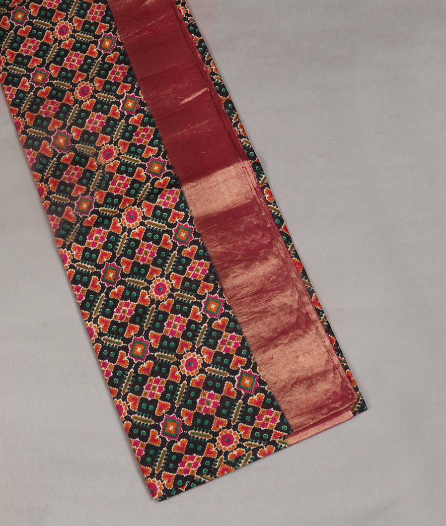 Black Printed Raw Silk Saree T374017-image