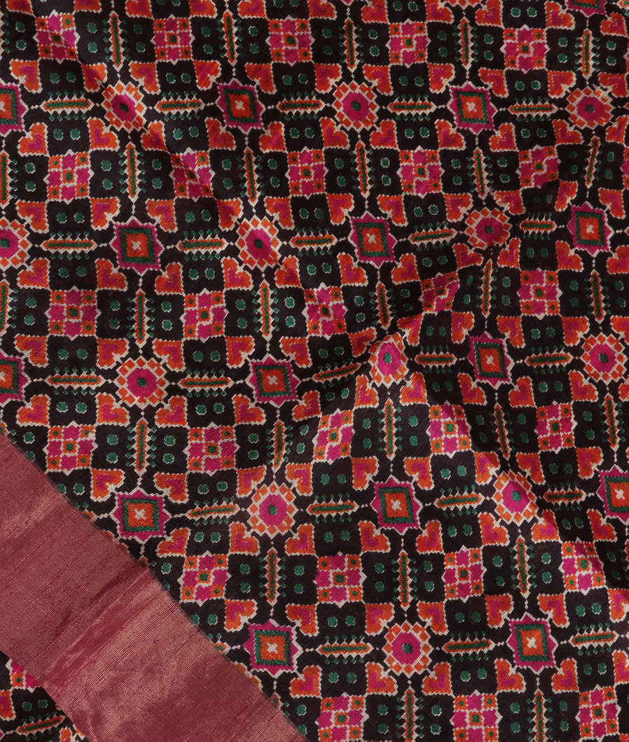 Black Printed Raw Silk Saree T3740174