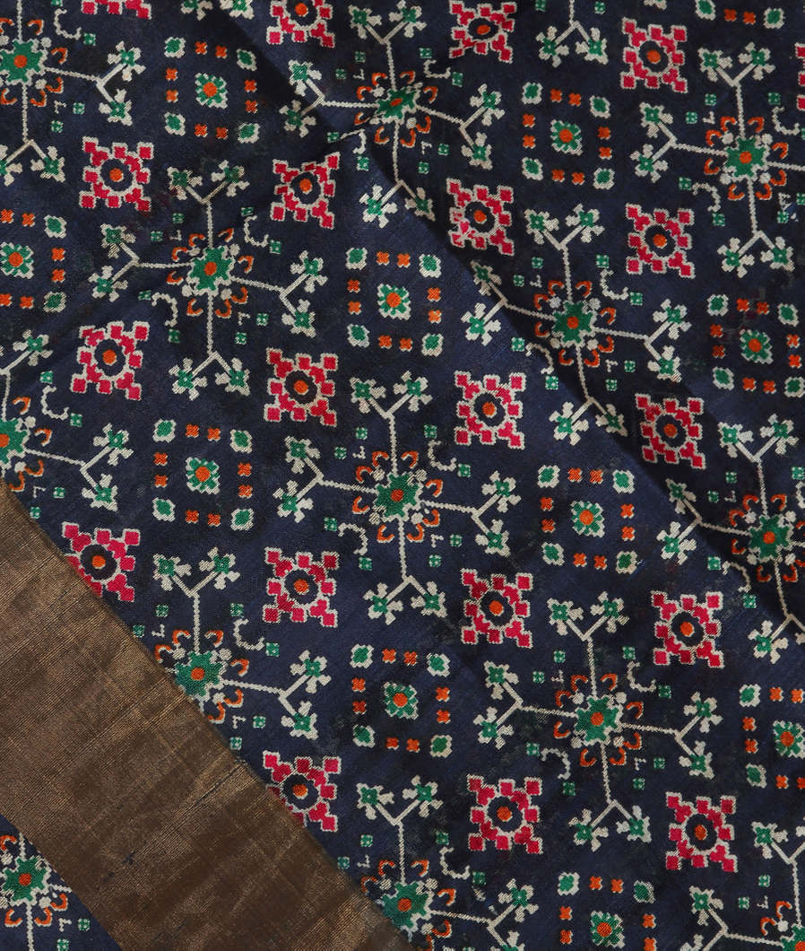 Blue Printed Raw Silk Saree T3874364