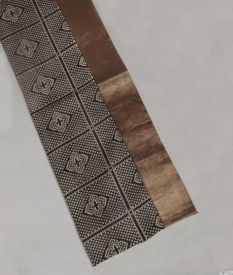 Black Printed Raw Silk Saree T305399-image