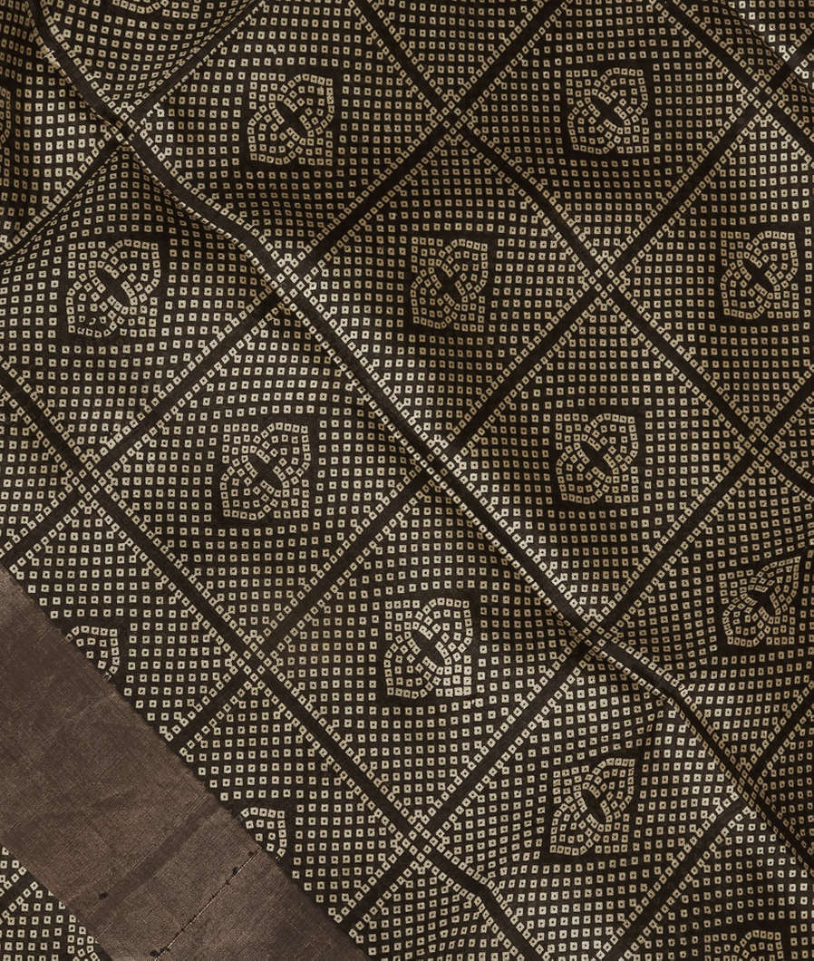 Black Printed Raw Silk Saree T3053994