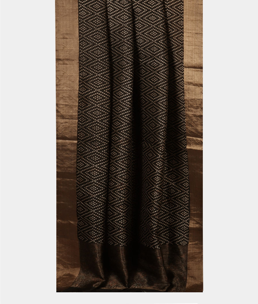 Black Printed Raw Silk Saree T4038762