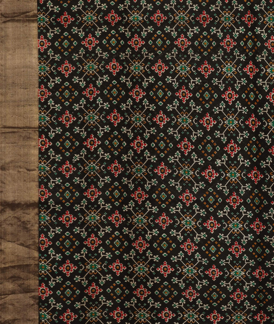 Black Printed Raw Silk Saree T4038763