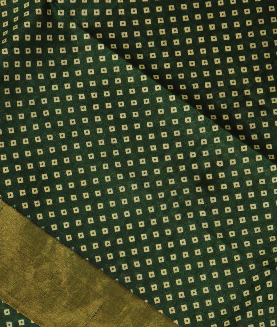 Bottle Green Printed Raw Silk Saree T402793-image