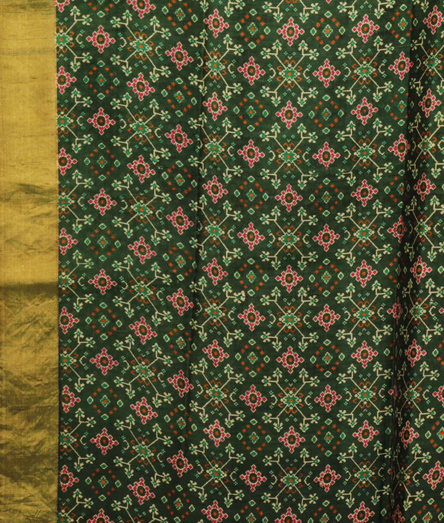 Bottle Green Printed Raw Silk Saree T4027933