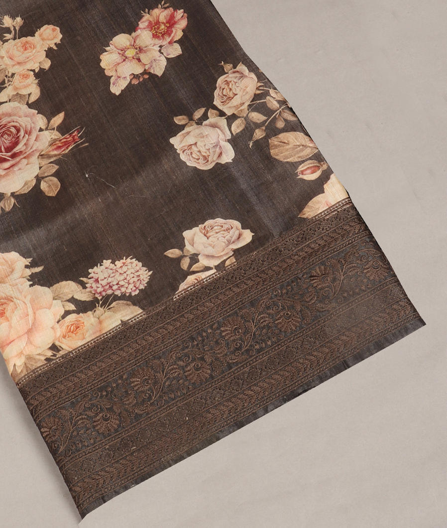 Elephant Grey Tussar Printed Saree T380692-image