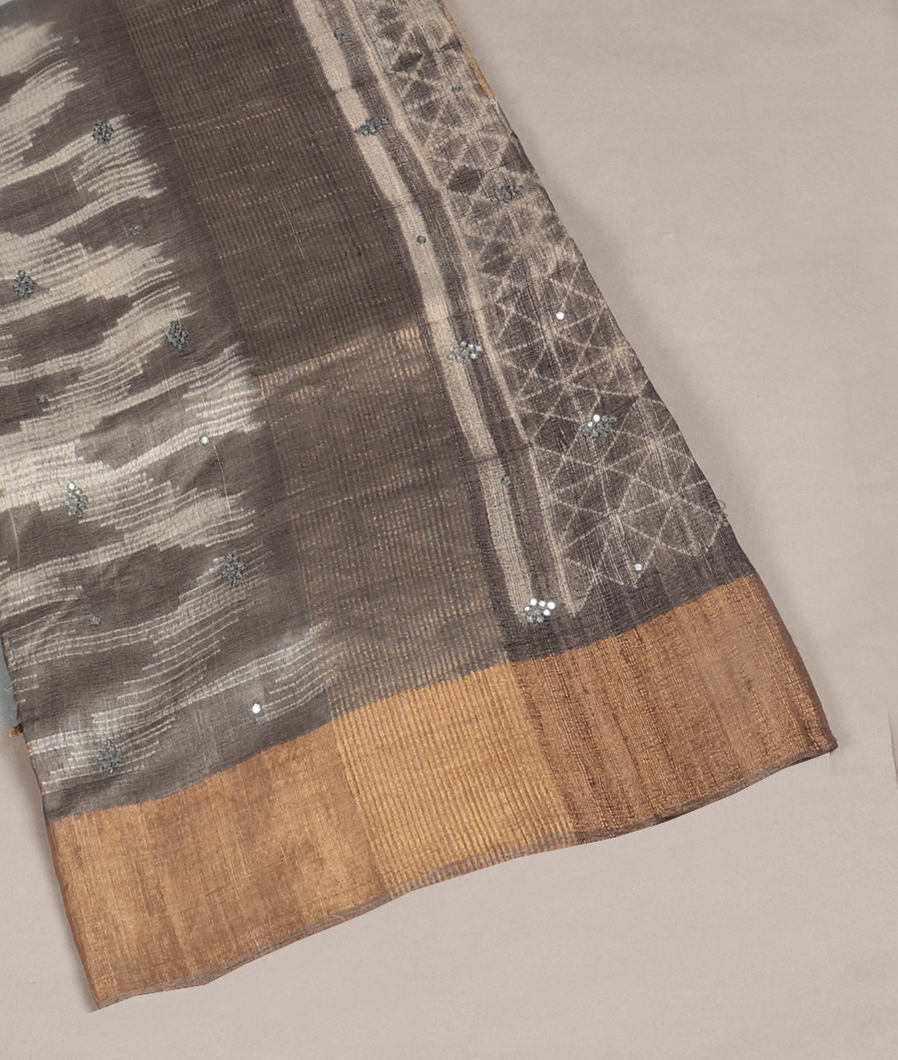 Grey Tussar Printed Saree T372708-image
