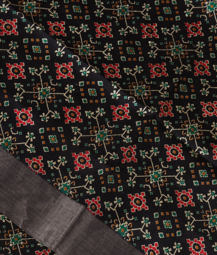 Black Printed Raw Silk Saree T402827-image