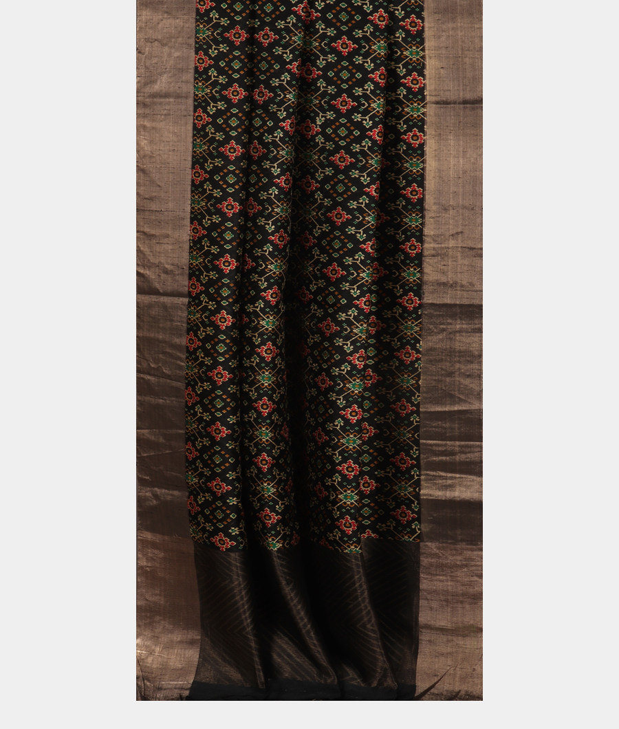 Black Printed Raw Silk Saree T4028272