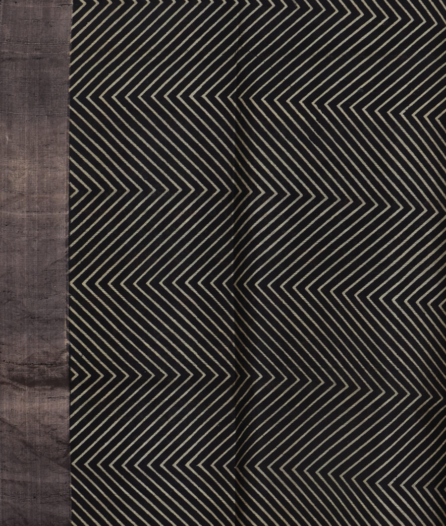Black Printed Raw Silk Saree T4028273