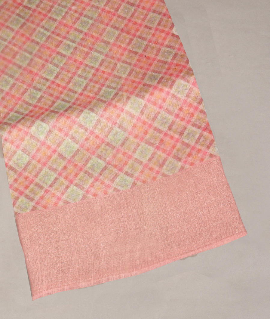 Pink Linen Printed Saree T379778-image