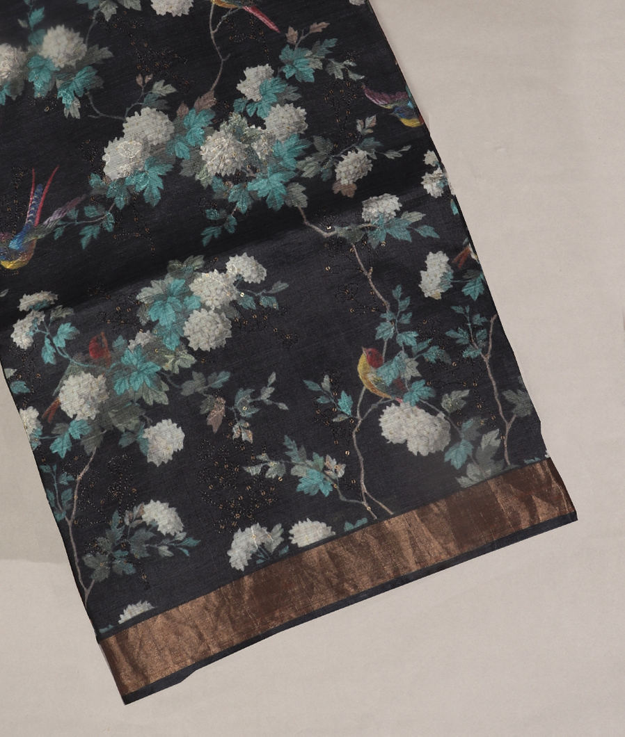 Black Tussar Printed Saree T366647-image