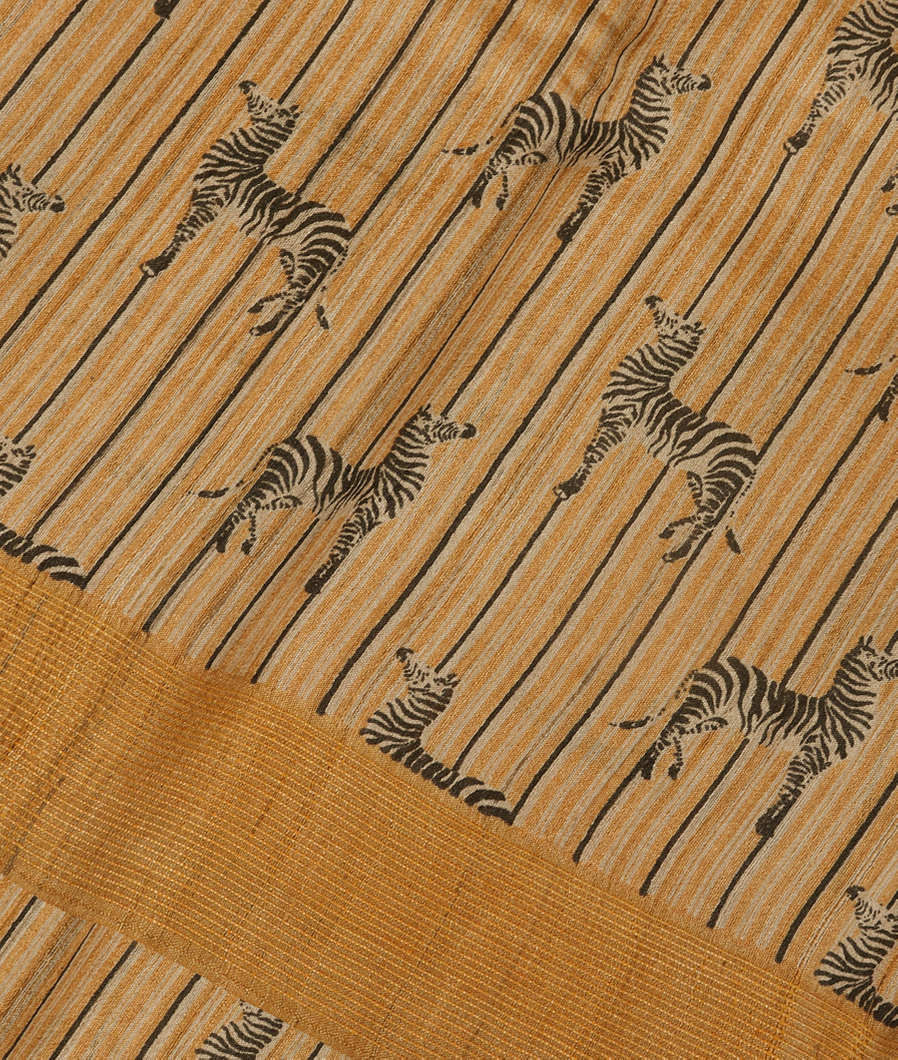 Beige and Yellow Tussar Printed Saree T3197264