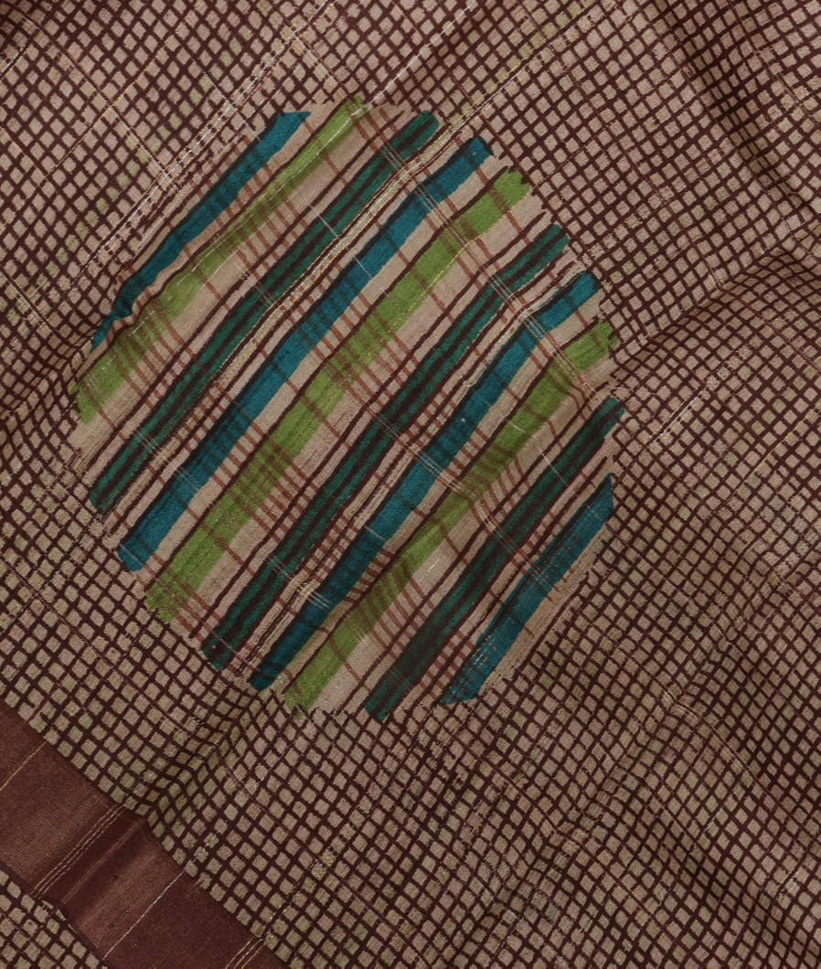 Brown Tussar Printed Saree T2595584