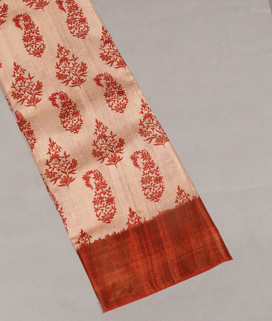 Beige Tussar Printed Saree T365450-image