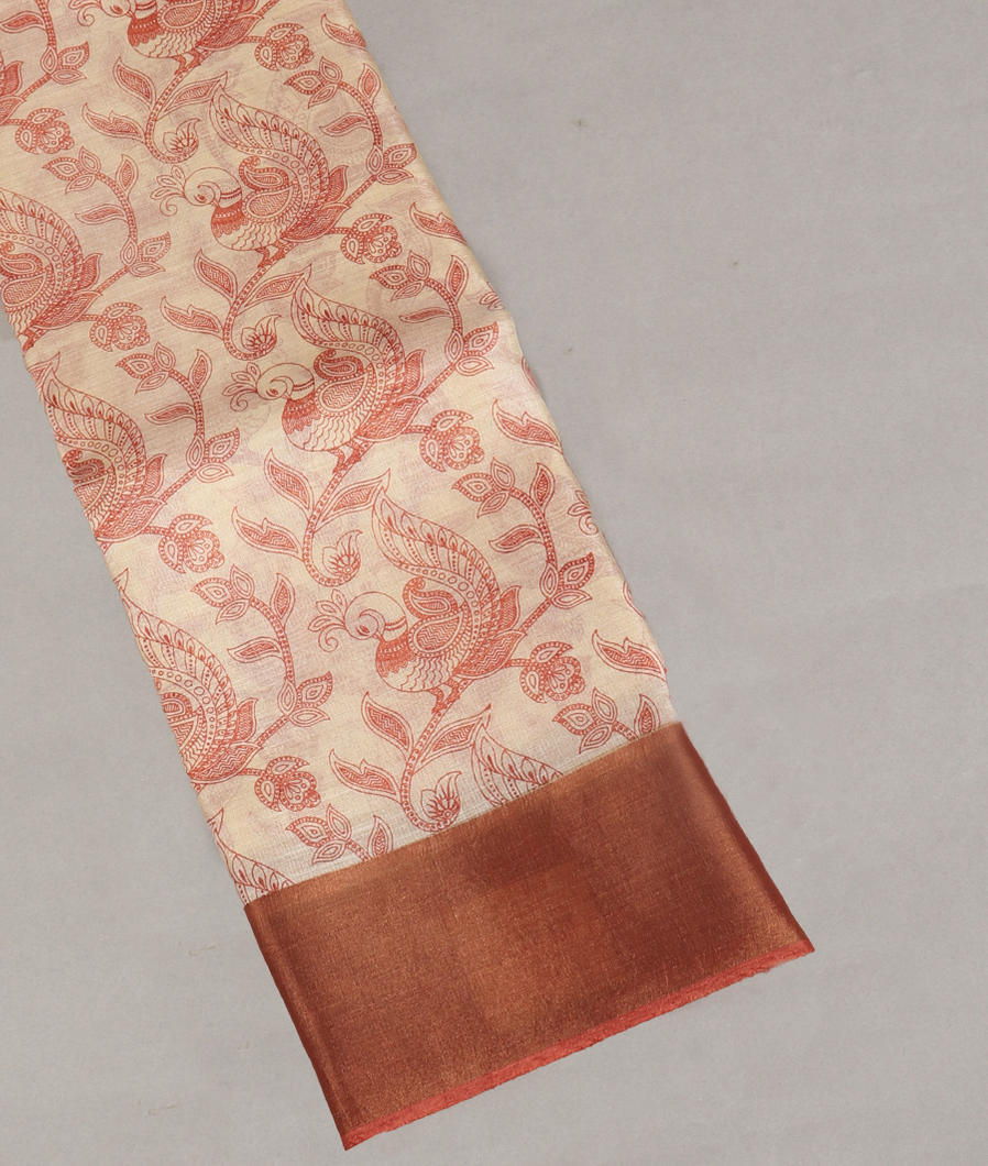 Off-White Tussar Printed Saree T388971-image