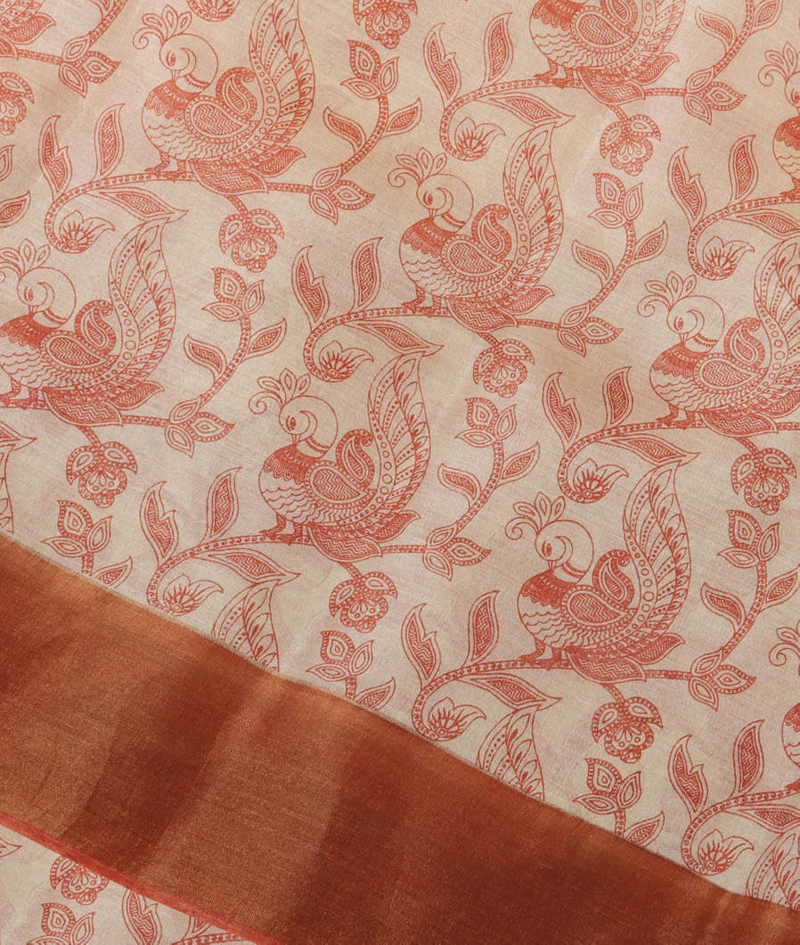 Off-White Tussar Printed Saree T3889715