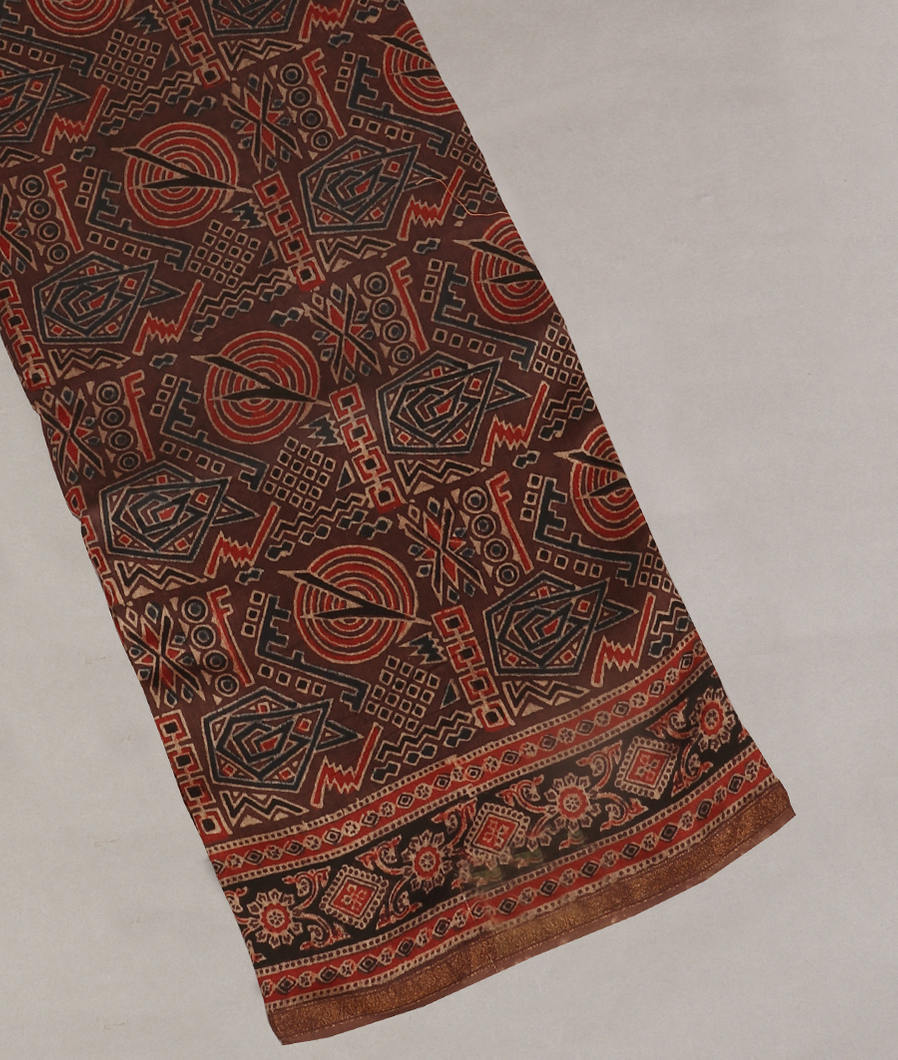Brown Ajrakh Cotton Saree T392030-image