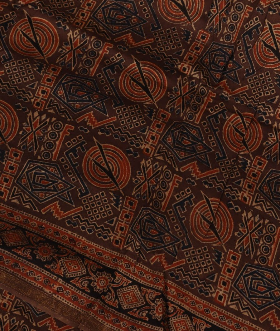 Brown Ajrakh Cotton Saree T3920304