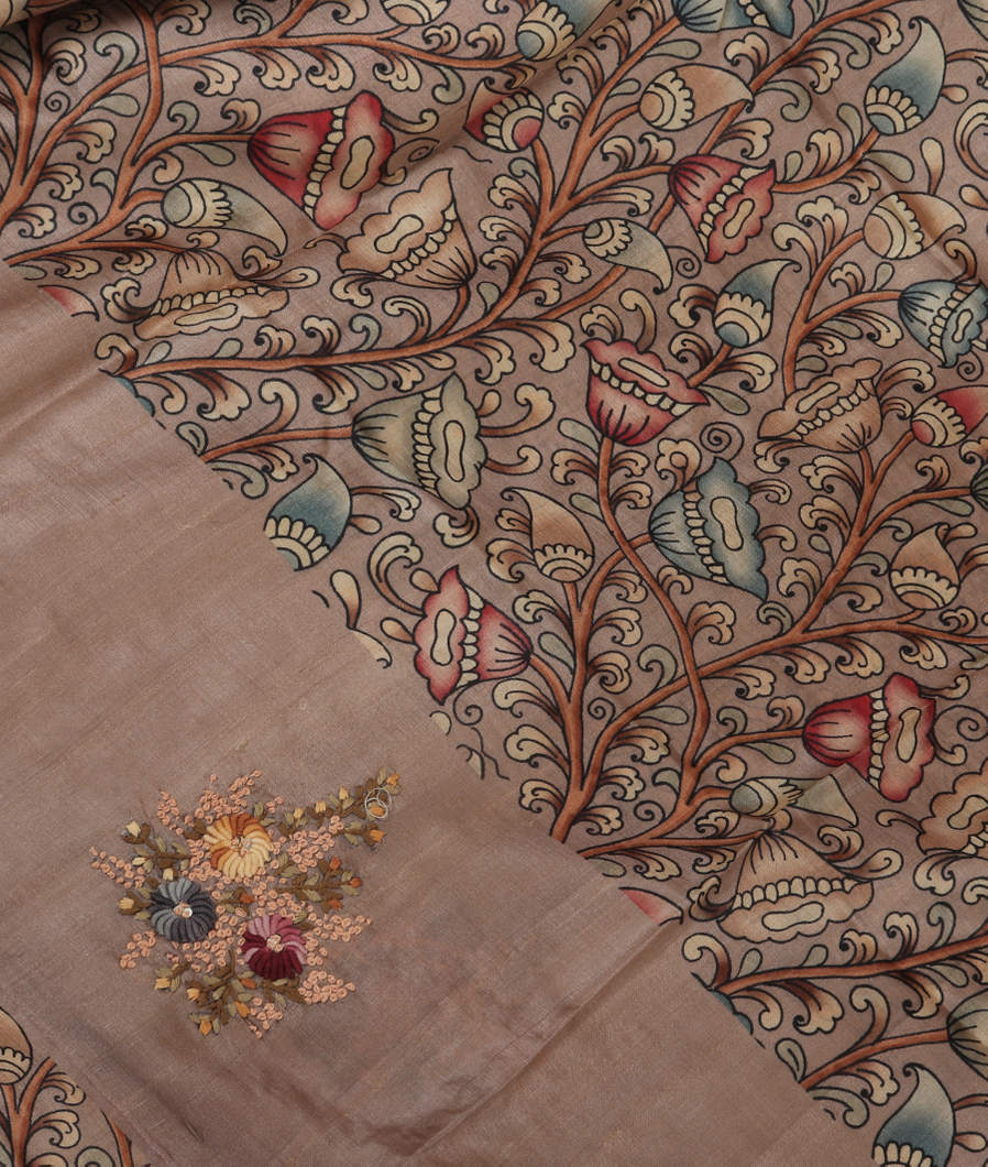 Grey Tussar Printed Saree T3916415